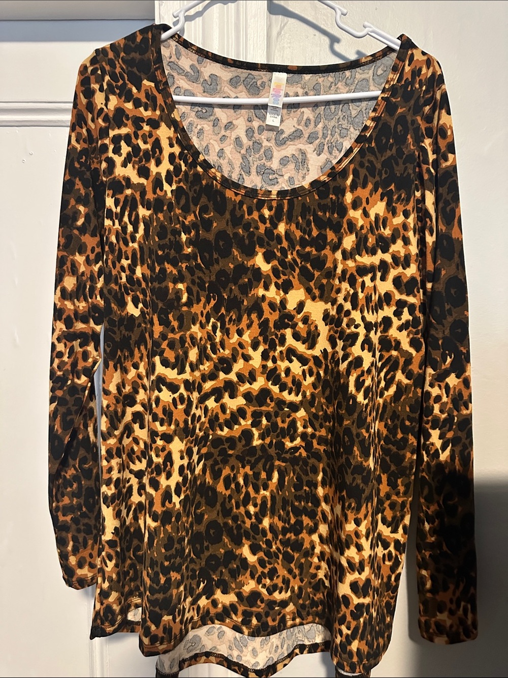 LuLaRoe Leopard Print Long Sleeve Scoop Neck Top - Brown & Black